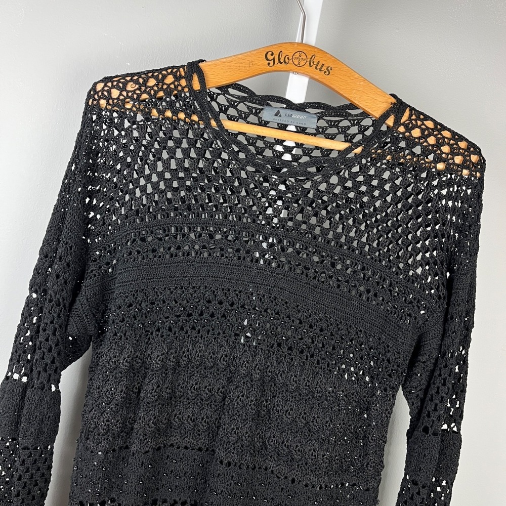 Vintage Liz Wear Claiborne Hand Knit Crochet‎ Dress Womens S? Black Festival
